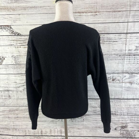 Vintage Lindsey Blake Sweater sz Medium Black Wool Angora Rabbit Floral Beading - Picture 10 of 11